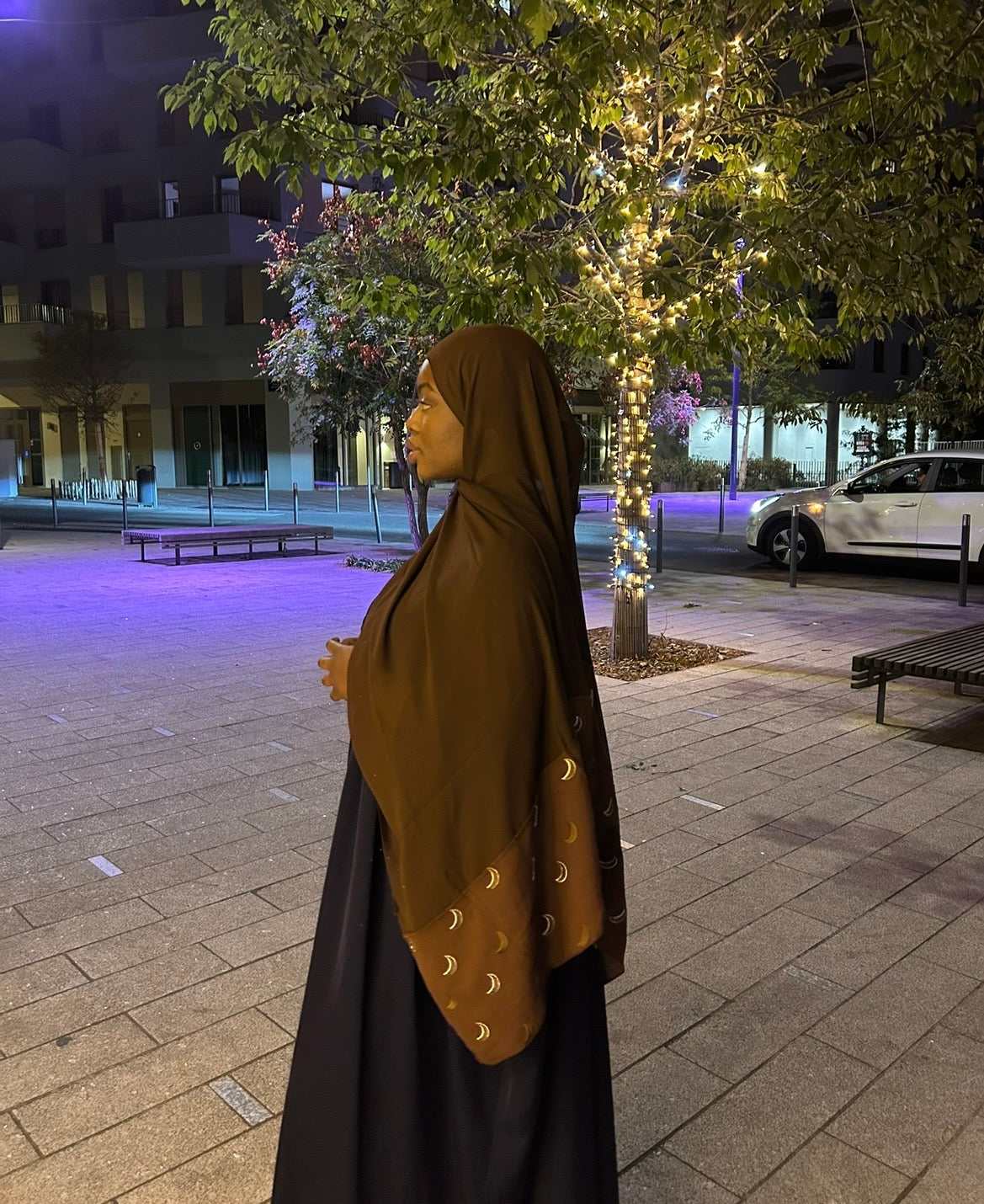 Hijab Motif Lune Mousseline Élan moderne
