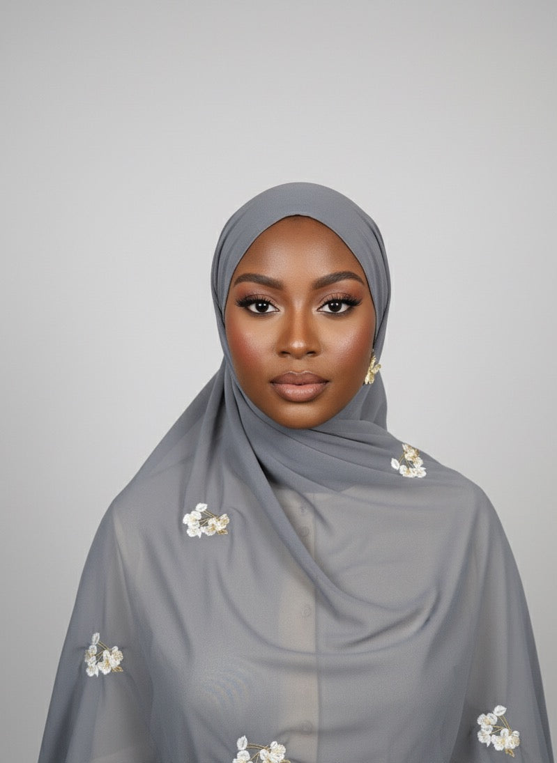 Hijab Mousseline Broderie Fleur Élan moderne