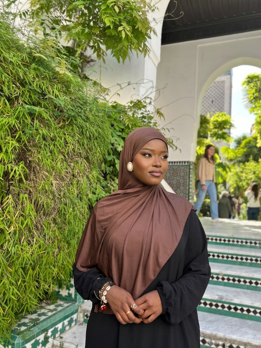 Hijab jersey liquide brownie Élan moderne