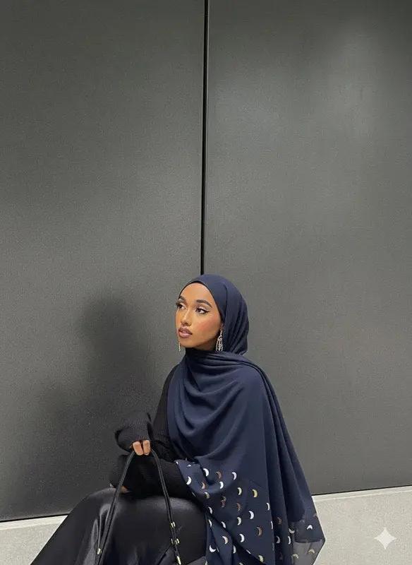 Hijabs motif lune mousseline Élan moderne