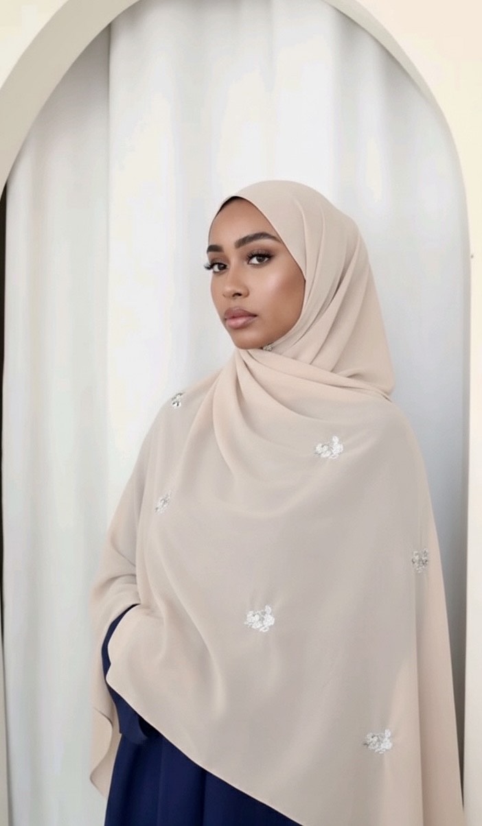 Hijab Mousseline Broderie Fleur Élan moderne