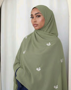 Hijab Mousseline Broderie Fleur Élan moderne