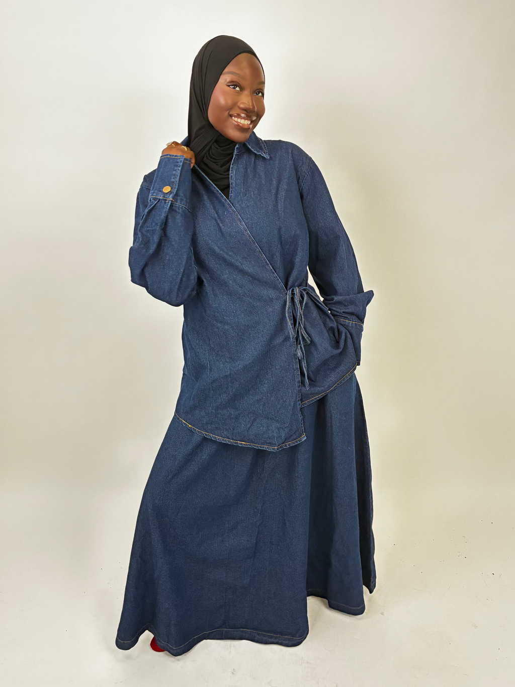 Ensemble signature jeans jupe et chemise Élan moderne