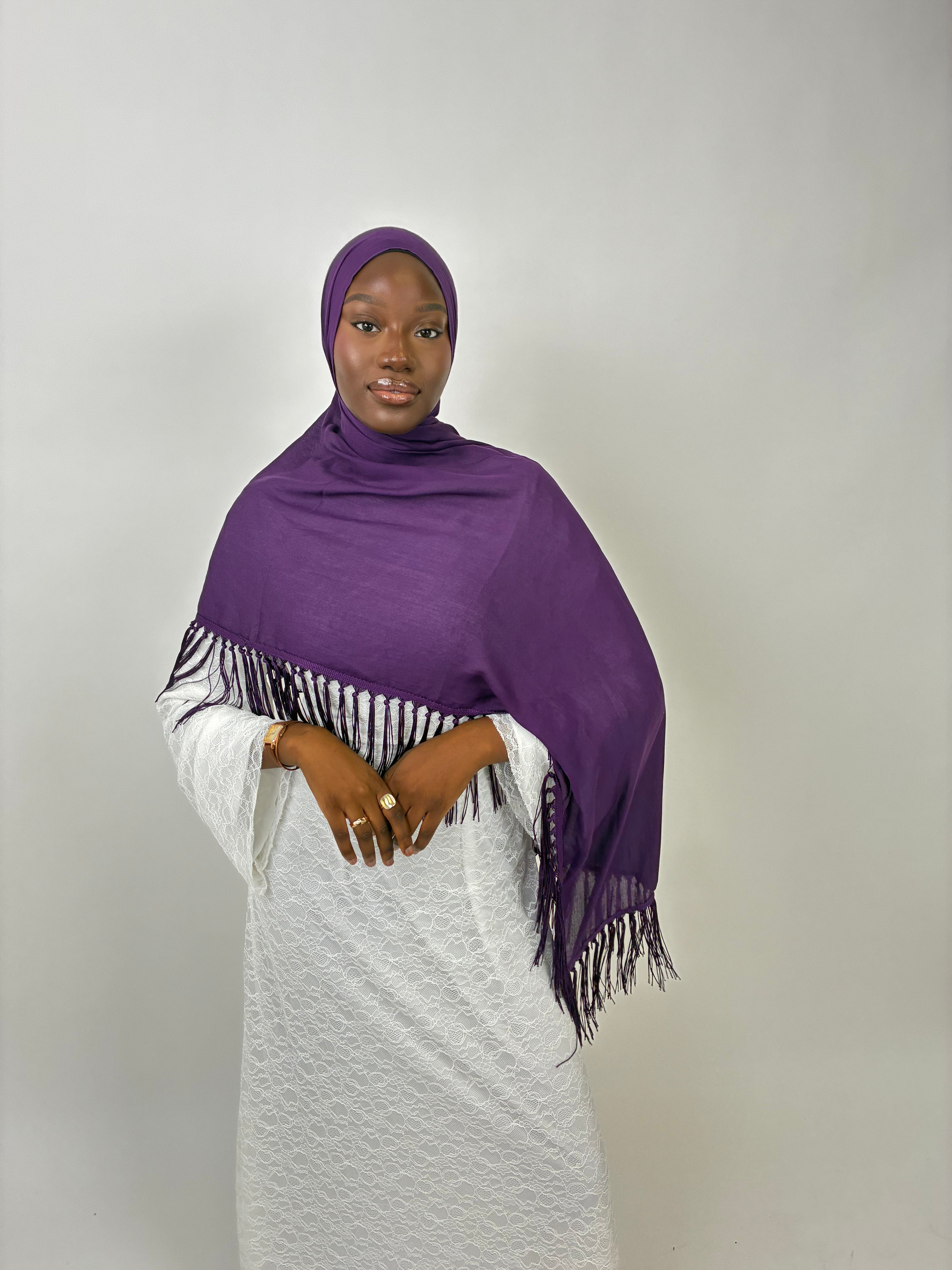 Foulard Franges Prestige Violet Élan moderne