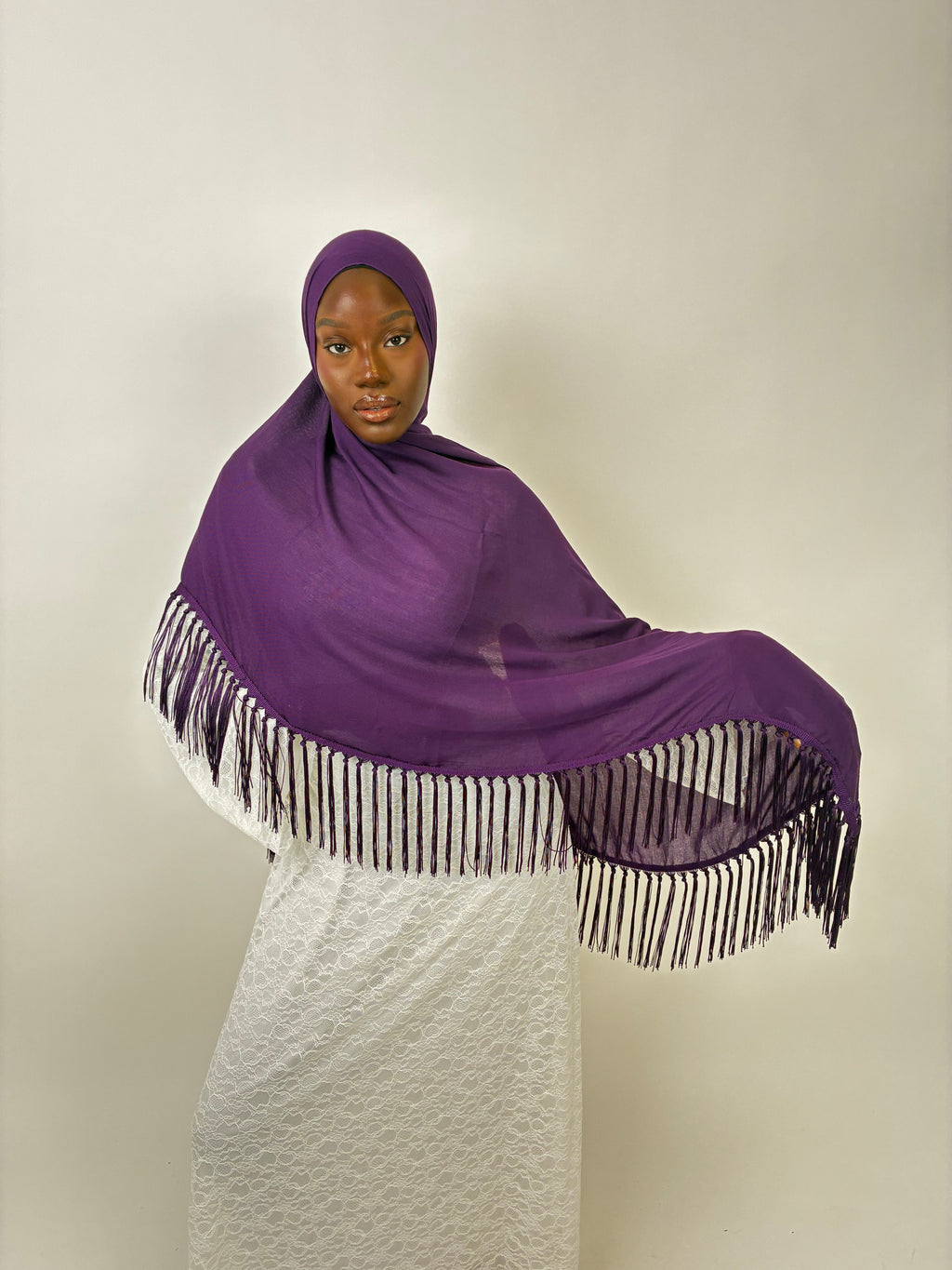 Foulard Franges Prestige Violet Élan moderne