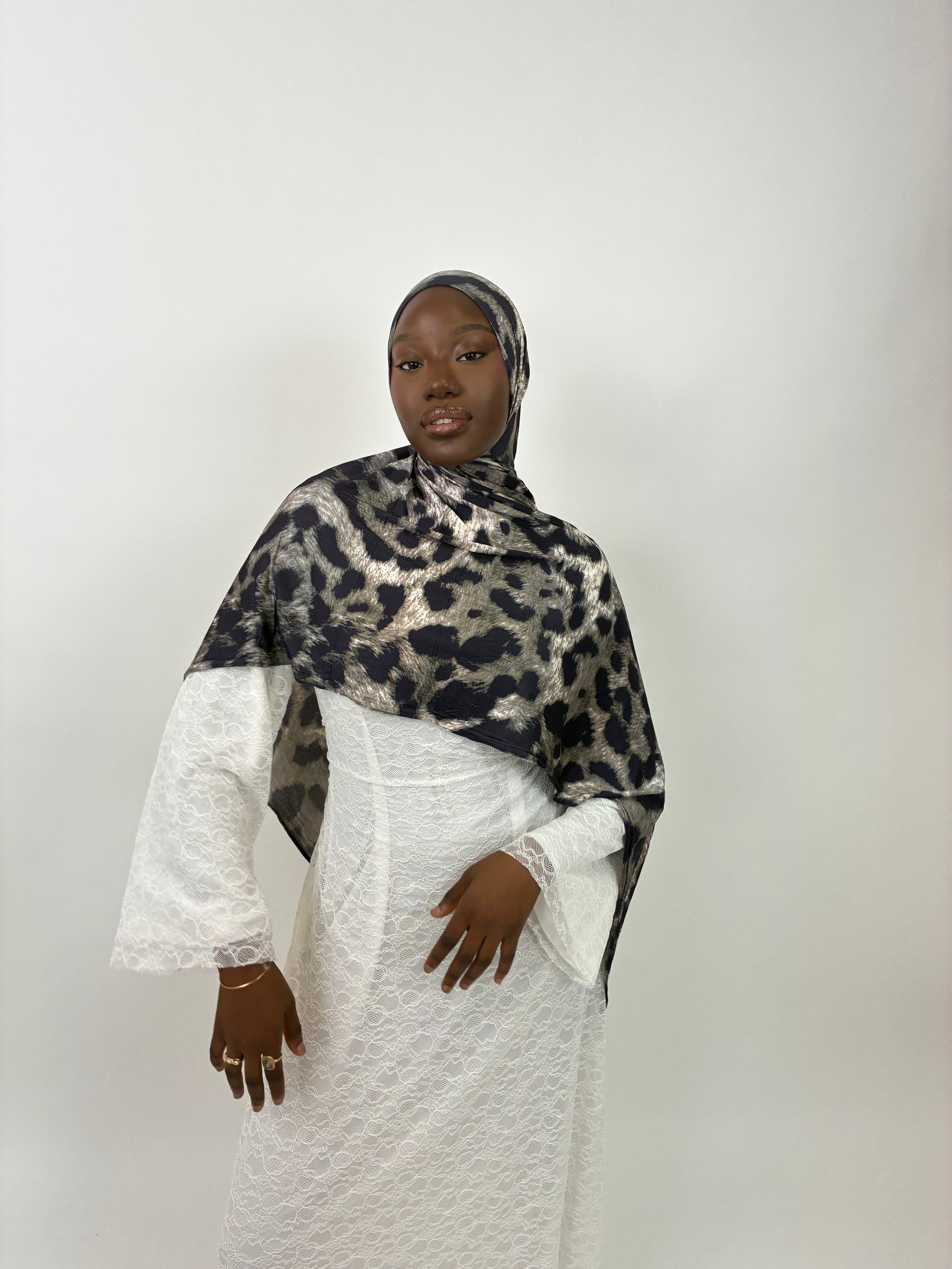 Hijab jersey Léopard gris Élan moderne