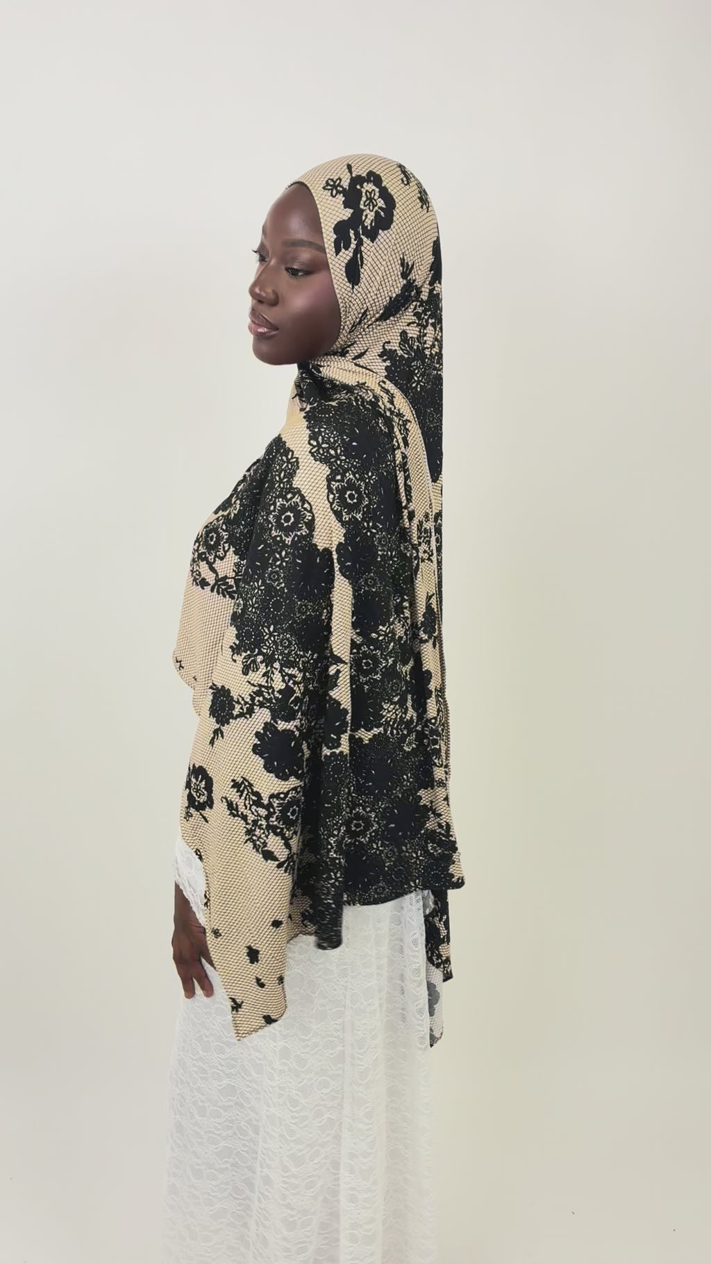 Hijab jersey Floral Noir & Doré